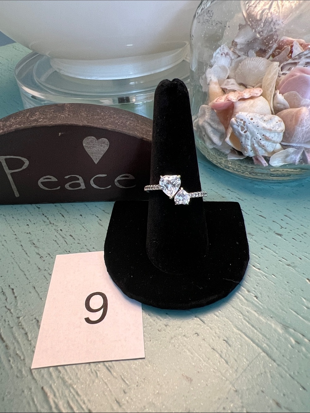 Pandora Double Heart Sparkling Ring Size 9